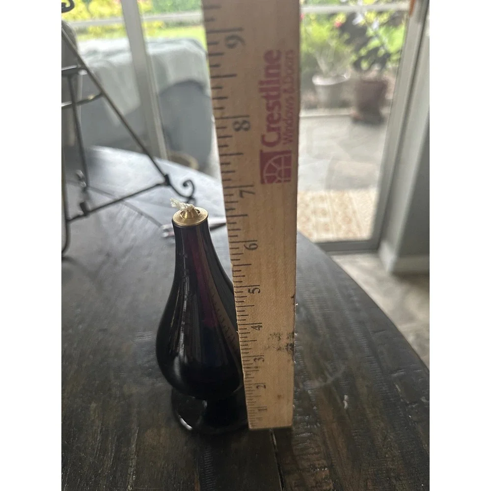 Hand Blown Amethyst‎ Purple Glass Oil Lamp Made in Poland Teardrop Footed 7